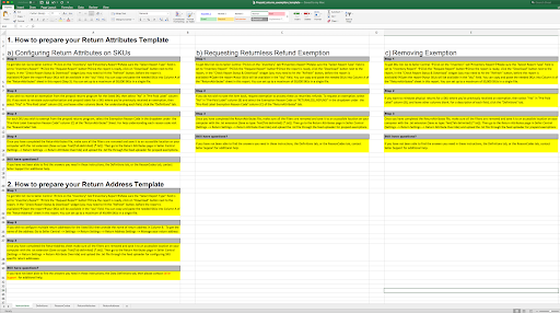 “How to prepare your Return Attributes Template” Excel sheet with 5 tabs of information.