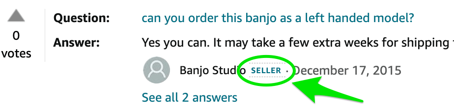 Example screenshot of a Customer Questions & Answers Seller Badge